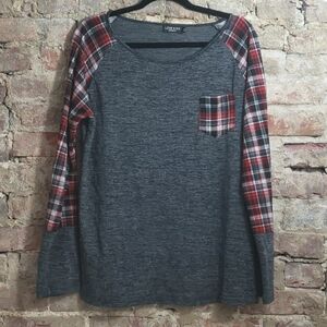 Love Kiss casual blouse grey size XXL plaid ladies top.